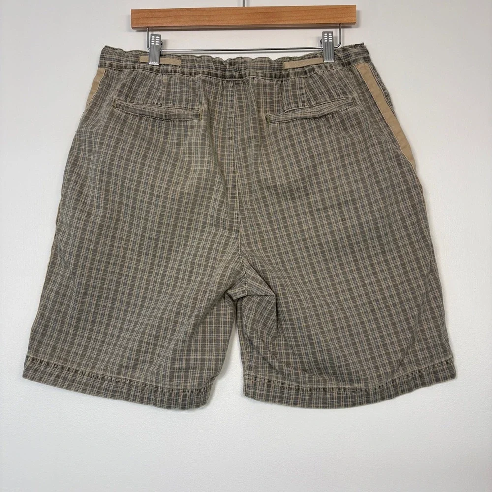 Vintge American Eagle Mens Plaid Shorts Sz33 Khaki Drawstring Cotton Durable